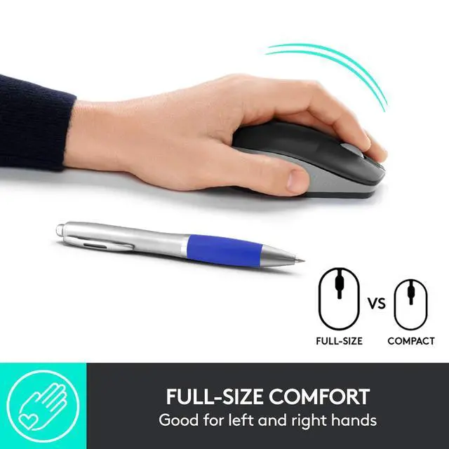 Alt view image 2 of 6 - Wireless Mouse M190 - Full Size Ambidextrous Curve Design, 18-Month Battery with Power Saving Mode, Precise Cursor Control & Scrolling, Wide Scroll Wheel, Thumb Grips - Mid Grey