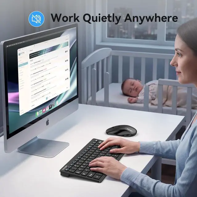 Alt view image 3 of 7 - Wireless Keyboard and Mouse Combo, Mini Cordless Computer Keyboard and Mouse Set 2.4GHz, Silent Adjustable 1600 DPI, Quiet Click, Lag-Free for Computer, Laptop, PC, Windows, Mac, Chrome OS