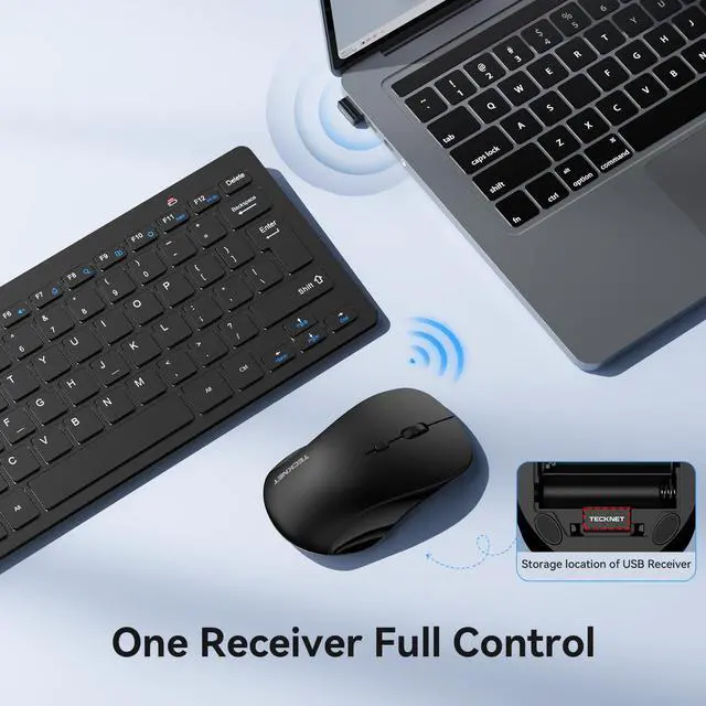 Alt view image 4 of 7 - Wireless Keyboard and Mouse Combo, Mini Cordless Computer Keyboard and Mouse Set 2.4GHz, Silent Adjustable 1600 DPI, Quiet Click, Lag-Free for Computer, Laptop, PC, Windows, Mac, Chrome OS