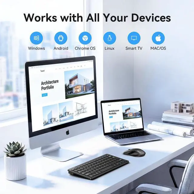 Alt view image 7 of 7 - Wireless Keyboard and Mouse Combo, Mini Cordless Computer Keyboard and Mouse Set 2.4GHz, Silent Adjustable 1600 DPI, Quiet Click, Lag-Free for Computer, Laptop, PC, Windows, Mac, Chrome OS