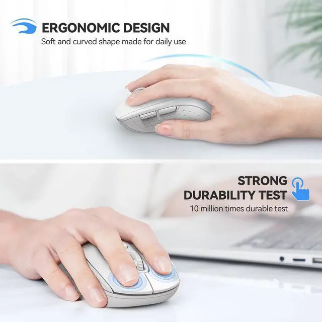 Alt view image 3 of 7 - Bluetooth Mouse (BT 5.0/3.0+2.4Ghz), 6-Level 4000 DPI Wireless Mice for Laptop, 2-in-1 Ergonomic Computer Portable PC Mouse, Silent Mouse with USB Receiver for Windows/Mac/PC/Notebook-White