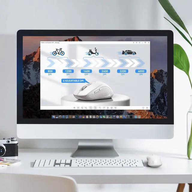 Alt view image 5 of 7 - Bluetooth Mouse (BT 5.0/3.0+2.4Ghz), 6-Level 4000 DPI Wireless Mice for Laptop, 2-in-1 Ergonomic Computer Portable PC Mouse, Silent Mouse with USB Receiver for Windows/Mac/PC/Notebook-White