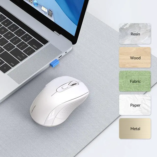Alt view image 6 of 7 - Bluetooth Mouse (BT 5.0/3.0+2.4Ghz), 6-Level 4000 DPI Wireless Mice for Laptop, 2-in-1 Ergonomic Computer Portable PC Mouse, Silent Mouse with USB Receiver for Windows/Mac/PC/Notebook-White