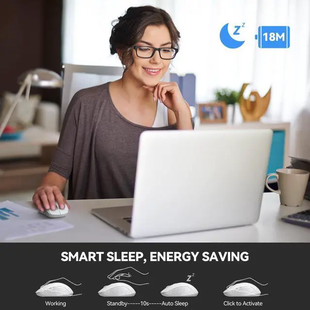 Alt view image 4 of 7 - Bluetooth Mouse (BT 5.0/3.0+2.4Ghz), 6-Level 4000 DPI Wireless Mice for Laptop, 2-in-1 Ergonomic Computer Portable PC Mouse, Silent Mouse with USB Receiver for Windows/Mac/PC/Notebook-White
