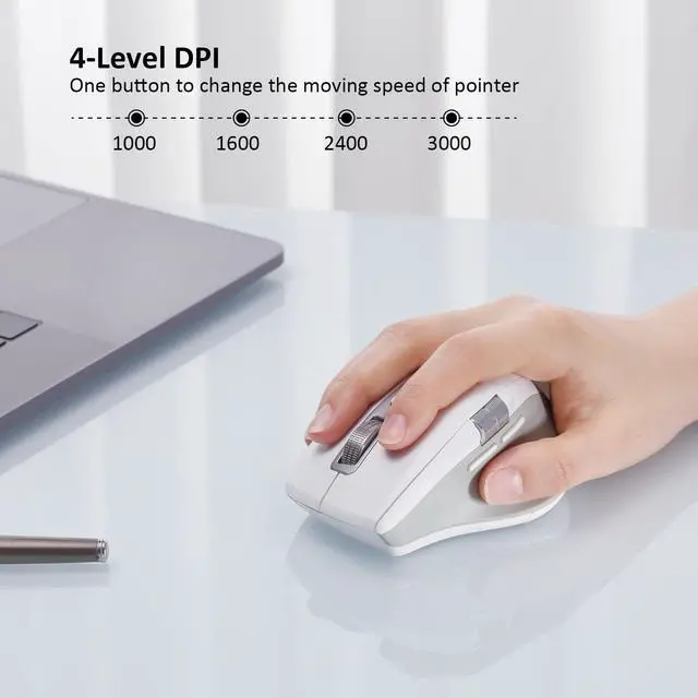 Alt view image 2 of 7 - Wireless Side Scroll Mouse with Multi-Device, Ergonomic Computer Mice with Smart Flying Scroll, Quiet Click, 4-Level DPI for Computer, Laptop, iPad, Tablet, MacBook(White)