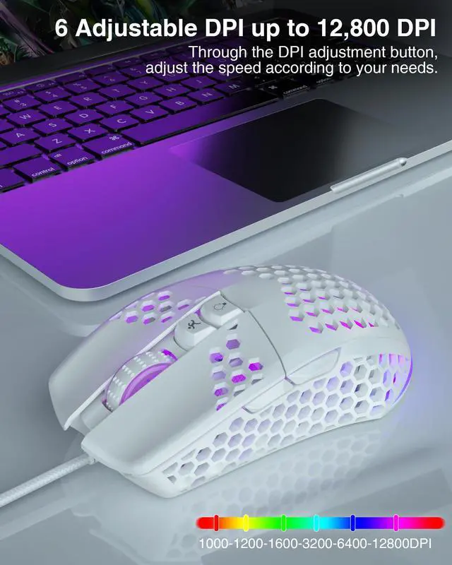 Alt view image 3 of 7 - SM900 Gaming Mouse Wired with RGB,Adjustable 12800 DPI Wired Gaming Mouse with Side Buttons,Computer Mouse for Laptop/PC,White