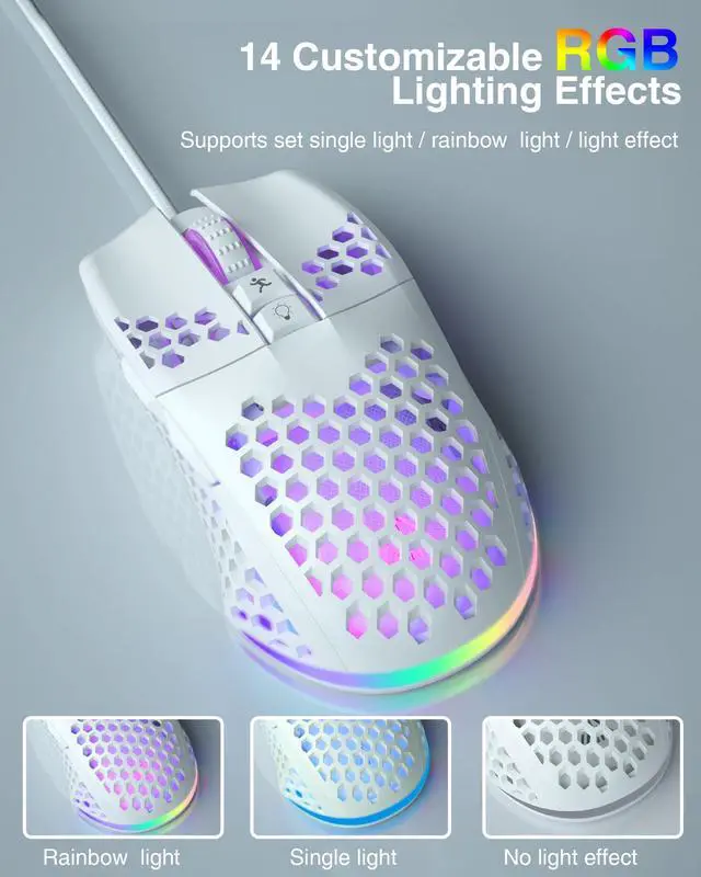 Alt view image 4 of 7 - SM900 Gaming Mouse Wired with RGB,Adjustable 12800 DPI Wired Gaming Mouse with Side Buttons,Computer Mouse for Laptop/PC,White
