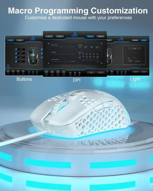 Alt view image 5 of 7 - SM900 Gaming Mouse Wired with RGB,Adjustable 12800 DPI Wired Gaming Mouse with Side Buttons,Computer Mouse for Laptop/PC,White