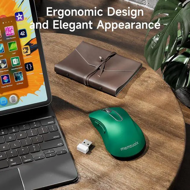 Alt view image 5 of 6 - 2.4G Wireless Mouse, 1400 DPI Computer Mice USB Receiver, Portable Wireless USB Mouse Battery Powered Cordless Mice for Laptop, PC, Desktop, 5 Buttons (Dark Green)