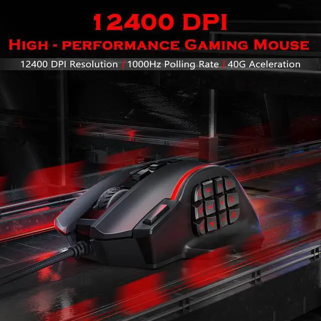 Alt view image 2 of 7 - Gaming Mouse, MMO Mouse Gaming UP 12400 DPI, 19 Macro Programmable Buttons, RGB Mouse with 12 Side Buttons, 8 * 2.4g Weight Tuning for PC Laptop MOBA FPS, M901K, Black