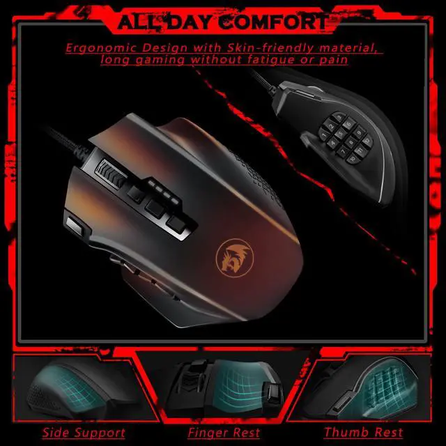 Alt view image 4 of 7 - Gaming Mouse, MMO Mouse Gaming UP 12400 DPI, 19 Macro Programmable Buttons, RGB Mouse with 12 Side Buttons, 8 * 2.4g Weight Tuning for PC Laptop MOBA FPS, M901K, Black