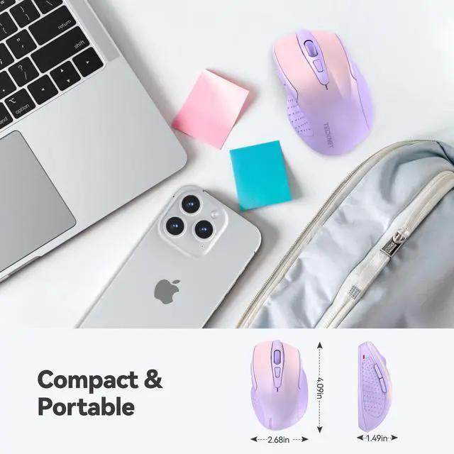 Alt view image 2 of 7 - Wireless Mouse, 2.4G Ergonomic Optical Mouse, Computer Mouse for Laptop, PC, Computer, Chromebook, Notebook, 6 Buttons, 24 Months Battery Life, 2600 DPI, 5 Adjustment Levels, Gradient Lavender