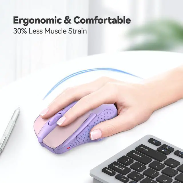 Alt view image 3 of 7 - Wireless Mouse, 2.4G Ergonomic Optical Mouse, Computer Mouse for Laptop, PC, Computer, Chromebook, Notebook, 6 Buttons, 24 Months Battery Life, 2600 DPI, 5 Adjustment Levels, Gradient Lavender