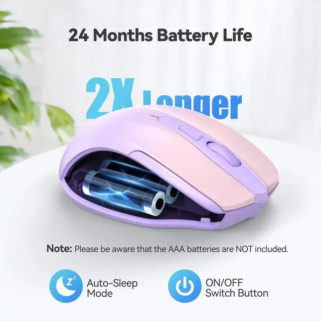 Alt view image 5 of 7 - Wireless Mouse, 2.4G Ergonomic Optical Mouse, Computer Mouse for Laptop, PC, Computer, Chromebook, Notebook, 6 Buttons, 24 Months Battery Life, 2600 DPI, 5 Adjustment Levels, Gradient Lavender