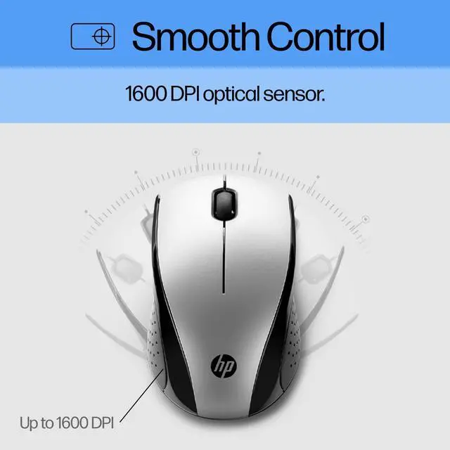 Alt view image 6 of 7 - X3000 G3 Wireless Mouse Silver, up to 15-Month Battery,Scroll Wheel, Side Grips for Control, Travel-Friendly, Blue LED, Powerful 1600 DPI Optical Sensor, Win XP,8, 11 Compatible (683N9AA#ABL)