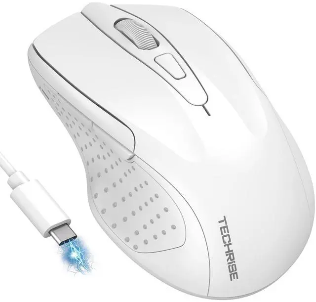 Main image of Bluetooth Mouse (BT5.0/3.0 & 2.4G) Rechargeable Wireless Mouse 2.4GHz with USB A Receiver, 4800 DPI Optical Tracking, 6 Adjustable DPI, Quiet Clicks, 6 Buttons, Wide Compatibility - White