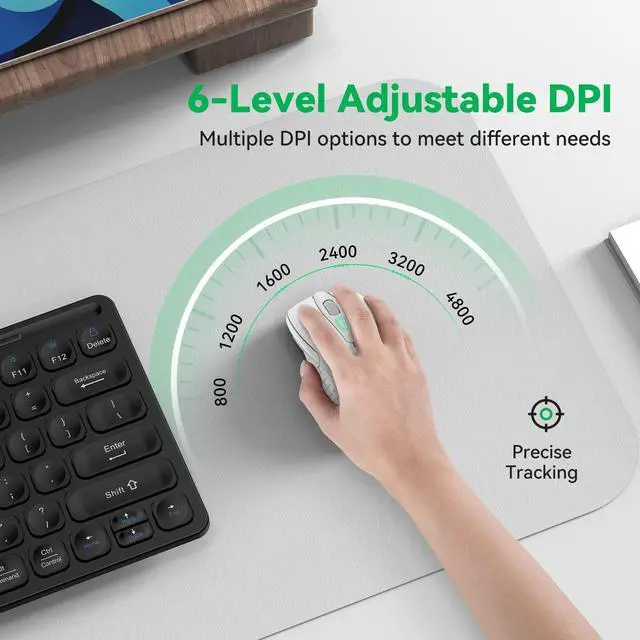 Alt view image 3 of 7 - Bluetooth Mouse (BT5.0/3.0 & 2.4G) Rechargeable Wireless Mouse 2.4GHz with USB A Receiver, 4800 DPI Optical Tracking, 6 Adjustable DPI, Quiet Clicks, 6 Buttons, Wide Compatibility - White