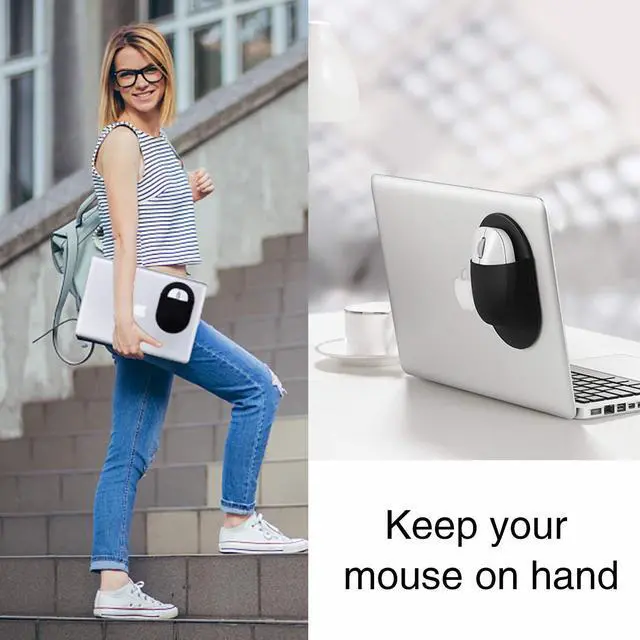 Alt view image 2 of 7 - Universal Stick-On Mouse Pouch, Holder for Wireless Mouse, Sleeve for Laptop, Reusable Adhesive, No Glue Residue, Compatible with iPad or MacBook (Black)