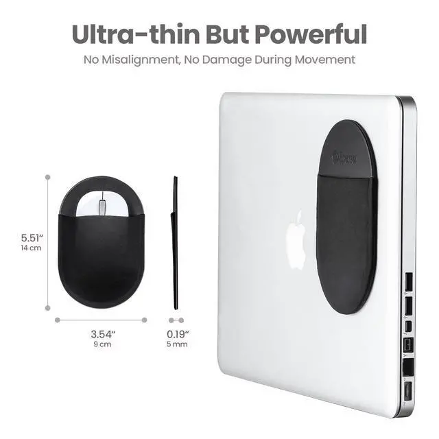 Alt view image 5 of 7 - Universal Stick-On Mouse Pouch, Holder for Wireless Mouse, Sleeve for Laptop, Reusable Adhesive, No Glue Residue, Compatible with iPad or MacBook (Black)