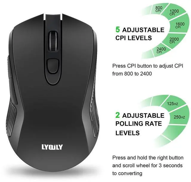 Alt view image 4 of 7 - 2.4G Wireless Mice Super Energy Saving Portable Optical PC Laptop Computer Mouse, 5 Adjustable DPI Mice, 6 Buttons for Windows macOS Linux