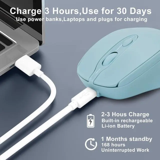 Alt view image 3 of 7 - Bluetooth Mouse,Rechargeable Wireless for Laptop/iPad/MacBook Pro/Air, Silent Portable Slim for Surface Pro/PC/Lenovo/Samsung Tablet (Blue)