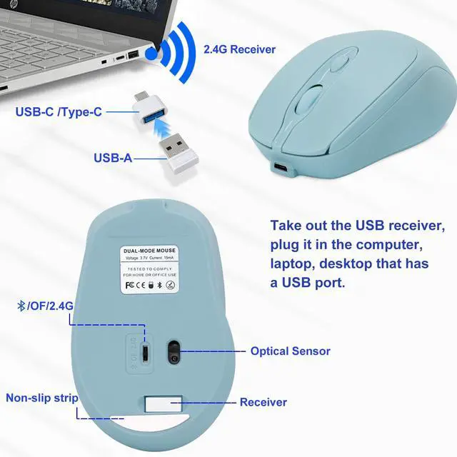 Alt view image 6 of 7 - Bluetooth Mouse,Rechargeable Wireless for Laptop/iPad/MacBook Pro/Air, Silent Portable Slim for Surface Pro/PC/Lenovo/Samsung Tablet (Blue)