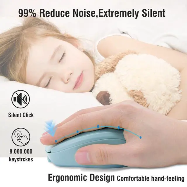 Alt view image 4 of 7 - Bluetooth Mouse,Rechargeable Wireless for Laptop/iPad/MacBook Pro/Air, Silent Portable Slim for Surface Pro/PC/Lenovo/Samsung Tablet (Blue)