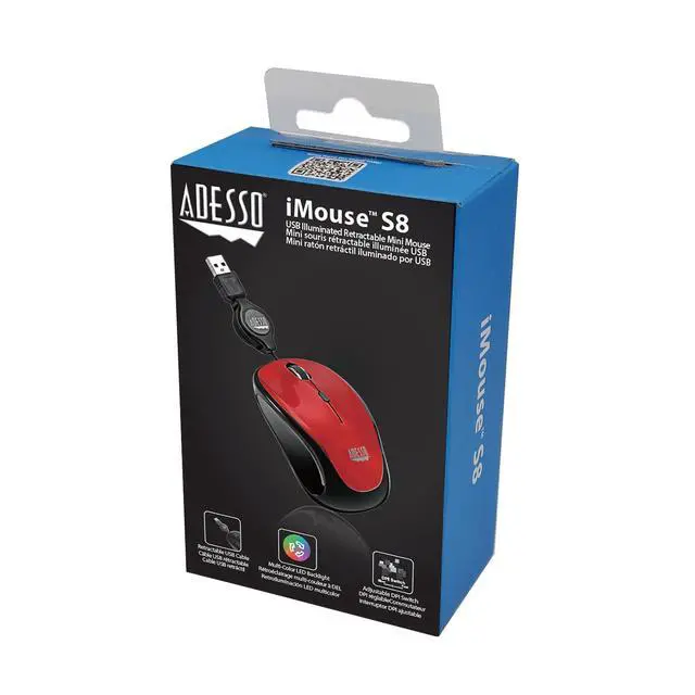 Alt view image 7 of 7 - iMouse S8R USB Illuminated Retractable Mini Mouse Red Compact Portable Travel Optical Corded Mice with 2 Level Adjustable DPI 800 1200 and Multi Color LED Backlight for Laptop Desktop PC