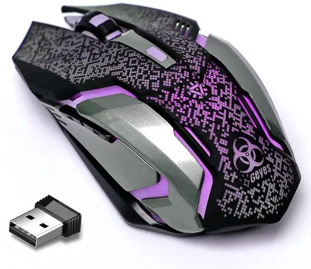 Alt view image 2 of 7 - Wireless Gaming Mouse, C8 Wireless Rechargeable Mouse with Colorful LED Lights and 2400/1600/1000 DPI for Laptop and Computer (C9 Silver)