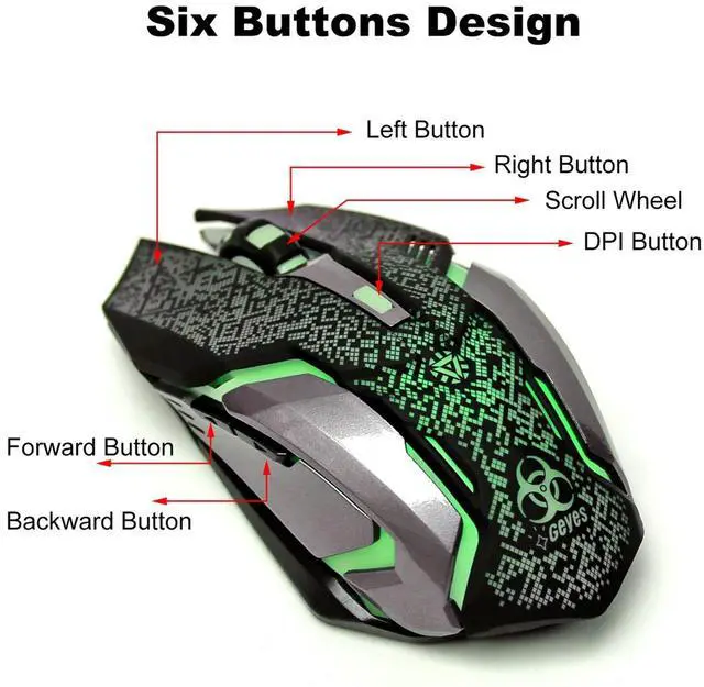 Alt view image 4 of 7 - Wireless Gaming Mouse, C8 Wireless Rechargeable Mouse with Colorful LED Lights and 2400/1600/1000 DPI for Laptop and Computer (C9 Silver)