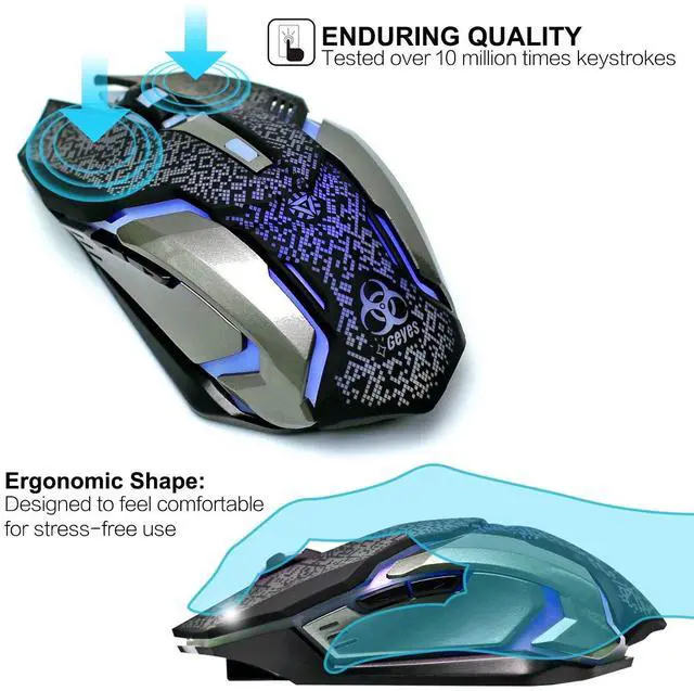 Alt view image 6 of 7 - Wireless Gaming Mouse, C8 Wireless Rechargeable Mouse with Colorful LED Lights and 2400/1600/1000 DPI for Laptop and Computer (C9 Silver)