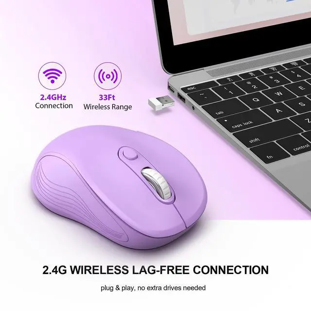 Alt view image 2 of 6 - 2.4G Wireless Mouse for Laptop, Ergonomic Computer Mouse with USB Receiver and Type-C Adapter, 3 Adjustable Levels DPI, 6 Button Mice (Lilac)