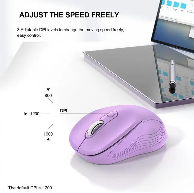 Alt view image 3 of 6 - 2.4G Wireless Mouse for Laptop, Ergonomic Computer Mouse with USB Receiver and Type-C Adapter, 3 Adjustable Levels DPI, 6 Button Mice (Lilac)