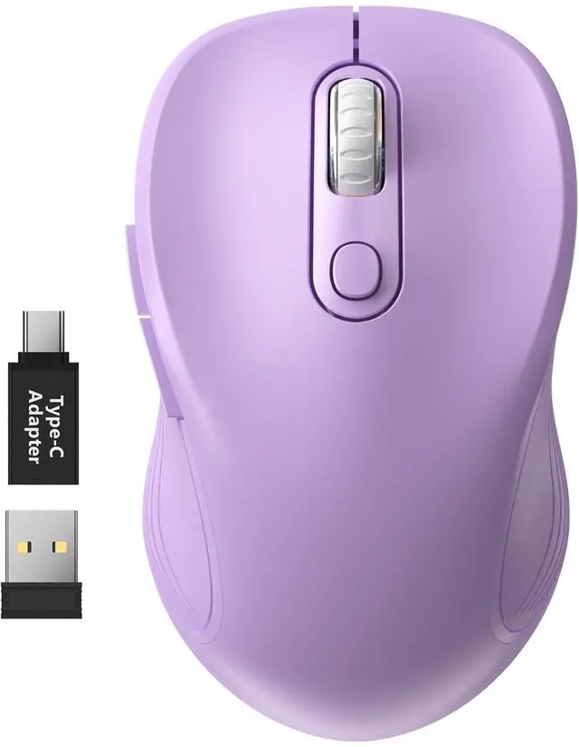 Main image of 2.4G Wireless Mouse for Laptop, Ergonomic Computer Mouse with USB Receiver and Type-C Adapter, 3 Adjustable Levels DPI, 6 Button Mice (Lilac)