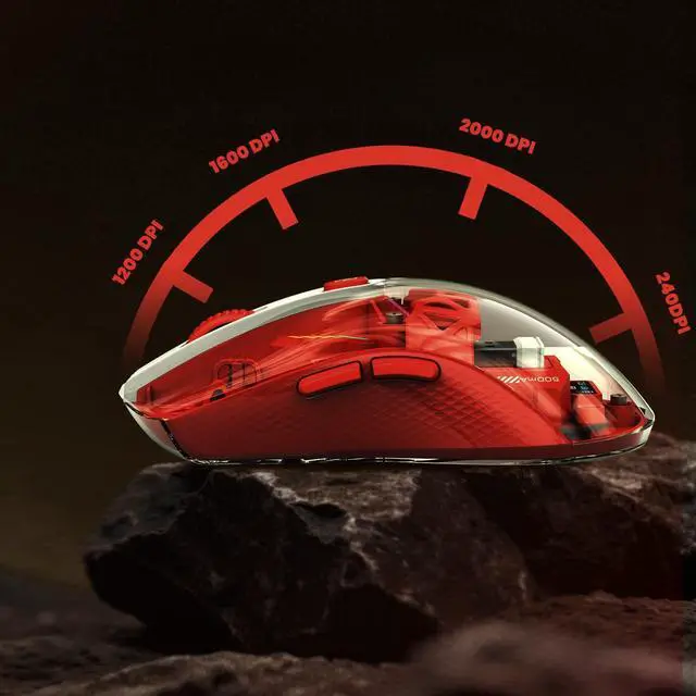 Alt view image 3 of 7 - Wireless Mouse with Transparent Shell and RGB Lighting, Dual-Mode Bluetooth & 2.4GHz, Adjustable DPI, Cyberpunk Style for Office, Gaming, and Creative Work, Red (MKE 830)