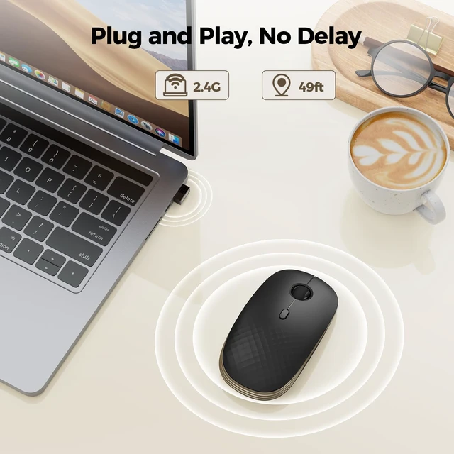 Alt view image 2 of 7 - Rechargeable Slim Portable Silent Computer 2.4 GHz Wireless Mouse | Lightweight Ambidextrous with Nano Receiver, 4000 DPI Optical Tracking 90-Day Battery Life, Compatible with PC, Mac, Laptop