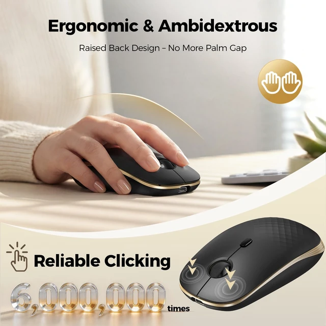 Alt view image 5 of 7 - Rechargeable Slim Portable Silent Computer 2.4 GHz Wireless Mouse | Lightweight Ambidextrous with Nano Receiver, 4000 DPI Optical Tracking 90-Day Battery Life, Compatible with PC, Mac, Laptop