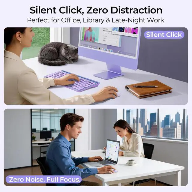 Alt view image 4 of 7 - MOU001 Bluetooth Wireless Mouse, 3-Device Connection (USB & Dual Bluetooth), Ergonomic Mouse for Laptop, Rechargeable Quiet Click Computer Mouse, 3-Level DPI for Windows, Mac Chromebook,Purple