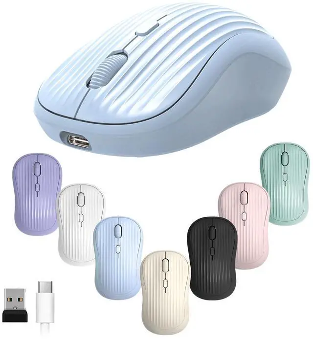 Main image of Wireless Mouse, 2.4G + BT, Rechargeable Battery, 4-Key, DPI: 800/1200/1600, Silent, Type-C, USB Nano Receiver, Ergonomic, Portable, for Laptop, Chromebook, PC, Mac, Windows Blue