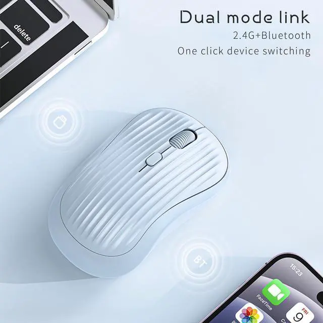 Alt view image 2 of 7 - Wireless Mouse, 2.4G + BT, Rechargeable Battery, 4-Key, DPI: 800/1200/1600, Silent, Type-C, USB Nano Receiver, Ergonomic, Portable, for Laptop, Chromebook, PC, Mac, Windows Blue