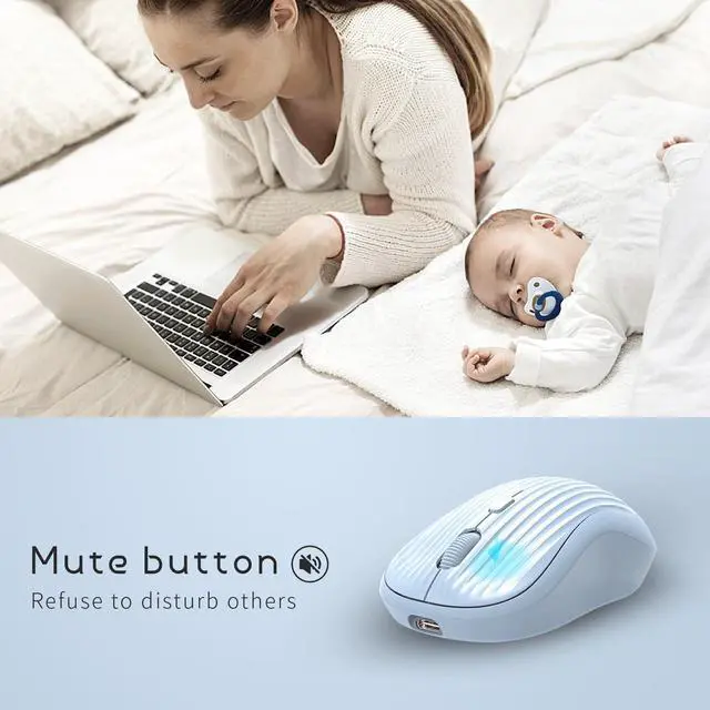 Alt view image 3 of 7 - Wireless Mouse, 2.4G + BT, Rechargeable Battery, 4-Key, DPI: 800/1200/1600, Silent, Type-C, USB Nano Receiver, Ergonomic, Portable, for Laptop, Chromebook, PC, Mac, Windows Blue