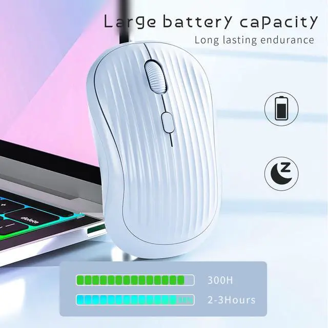 Alt view image 7 of 7 - Wireless Mouse, 2.4G + BT, Rechargeable Battery, 4-Key, DPI: 800/1200/1600, Silent, Type-C, USB Nano Receiver, Ergonomic, Portable, for Laptop, Chromebook, PC, Mac, Windows Blue