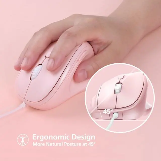 Alt view image 4 of 7 - Ergonomic Mouse Wired for Laptop, PC Computer and Desktop, Ergo Mouse Vertical with Silent Clicks, Up to 3200 DPI Adjustable Mouse Sensitivity, Pink