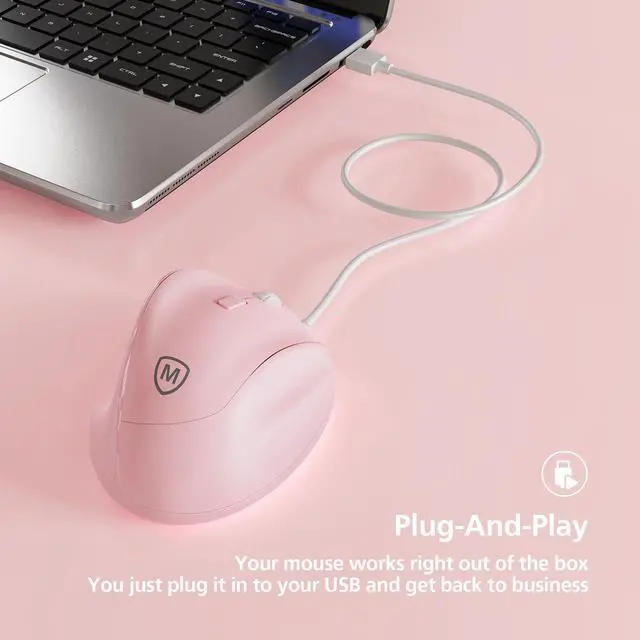 Alt view image 6 of 7 - Ergonomic Mouse Wired for Laptop, PC Computer and Desktop, Ergo Mouse Vertical with Silent Clicks, Up to 3200 DPI Adjustable Mouse Sensitivity, Pink