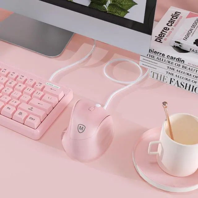 Alt view image 7 of 7 - Ergonomic Mouse Wired for Laptop, PC Computer and Desktop, Ergo Mouse Vertical with Silent Clicks, Up to 3200 DPI Adjustable Mouse Sensitivity, Pink