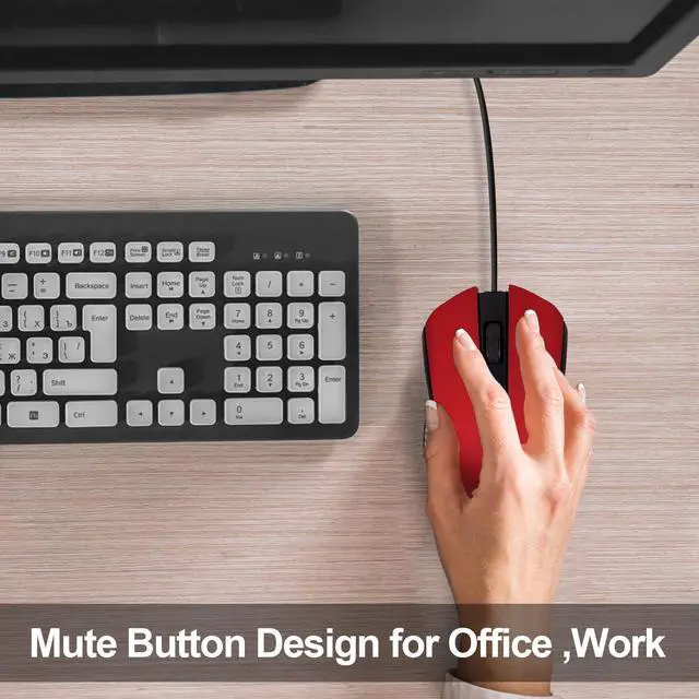 Alt view image 3 of 7 - Ergonomic USB Wired Computer Mouse for Right or Left Hand, with Durable Clicks for PC, Laptop, Desktop, Chromebook, Notebook, Mac (Red)