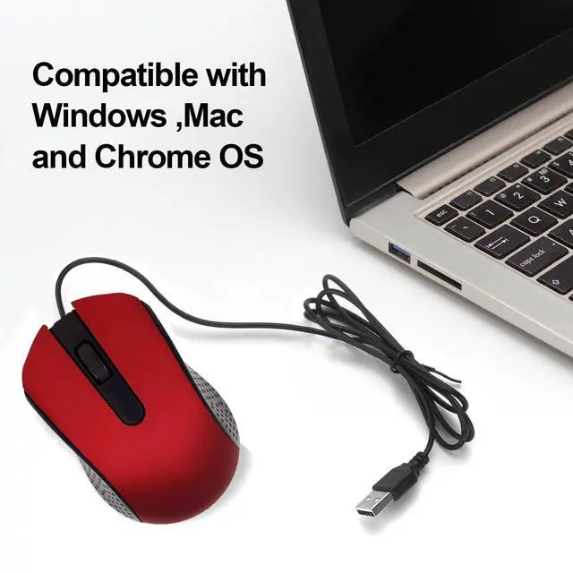 Alt view image 4 of 7 - Ergonomic USB Wired Computer Mouse for Right or Left Hand, with Durable Clicks for PC, Laptop, Desktop, Chromebook, Notebook, Mac (Red)