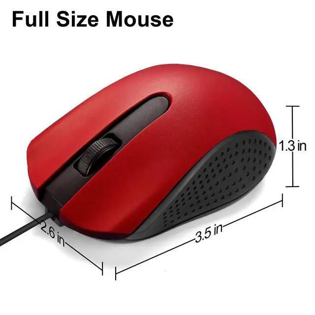 Alt view image 2 of 7 - Ergonomic USB Wired Computer Mouse for Right or Left Hand, with Durable Clicks for PC, Laptop, Desktop, Chromebook, Notebook, Mac (Red)