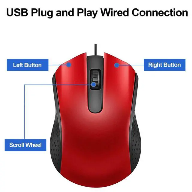 Alt view image 7 of 7 - Ergonomic USB Wired Computer Mouse for Right or Left Hand, with Durable Clicks for PC, Laptop, Desktop, Chromebook, Notebook, Mac (Red)