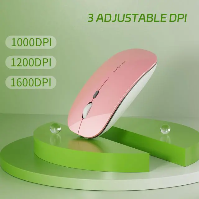 Alt view image 4 of 7 - Q5 Slim Rechargeable Wireless Mouse, 2.4G Portable Optical Silent Ultra Thin Wireless Computer Mouse with USB Receiver and Type C Adapter, Compatible with PC, Laptop, Desktop (Pink)